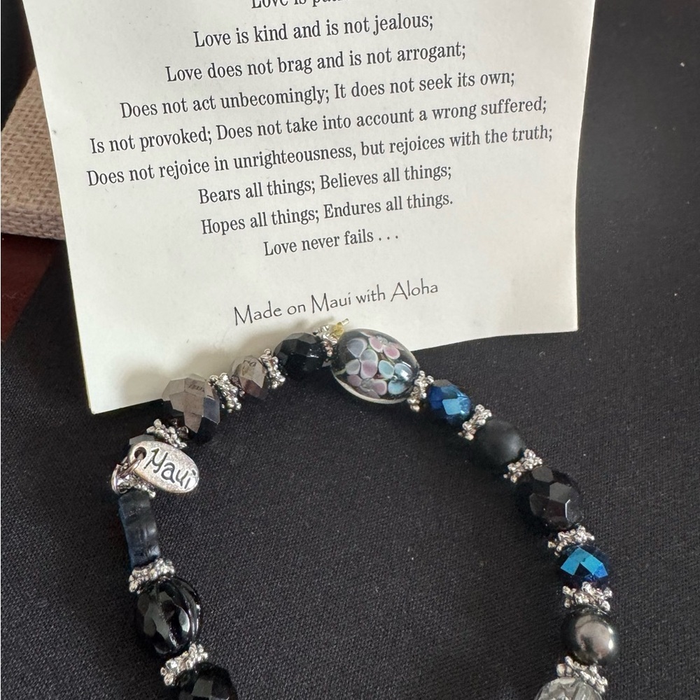 Beautiful Beaded Aloha Bracelet from Maui w/Dk.Purple Crystals & Silver Accents